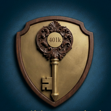 401k Decoded — brass shield and key emblem